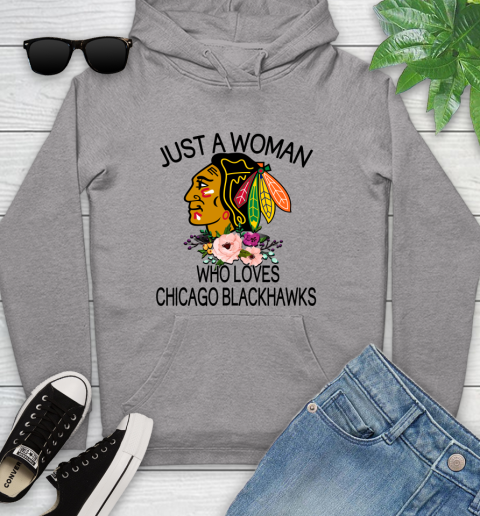 NHL Just A Woman Who Loves Chicago Blackhawks Hockey Sports Youth Hoodie 4
