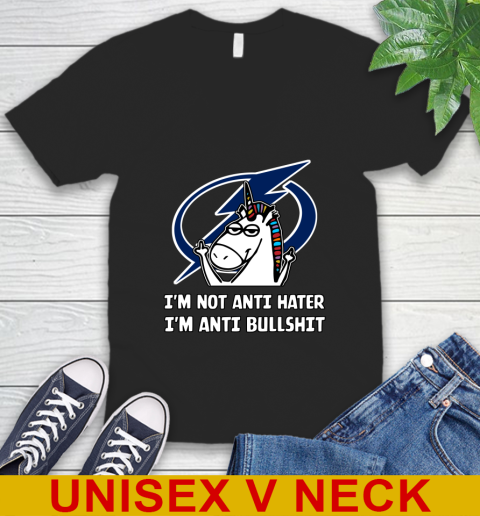 Tampa Bay Lightning NHL Hockey Unicorn I'm Not Anti Hater I'm Anti Bullshit V-Neck T-Shirt 2