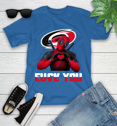 NHL Carolina Hurricanes Deadpool Love You Fuck You Hockey Sports Youth T-Shirt 12