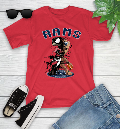 NFL Los Angeles Rams Football Venom Groot Guardians Of The Galaxy Youth T-Shirt 10