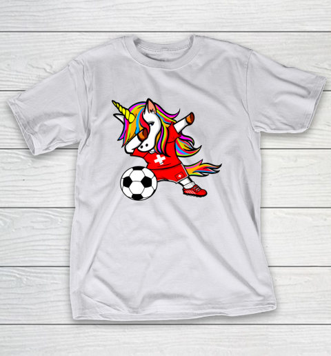 Dabbing Unicorn Switzerland Football Swiss Flag Soccer T-Shirt 12