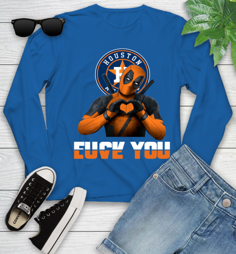 MLB Houston Astros Deadpool Love You Fuck You Baseball Sports Youth Long Sleeve 10