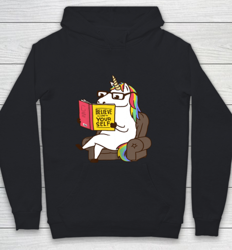 Unicorn Shirt Believe in Yourself Motivational Book Lover Youth Hoodie