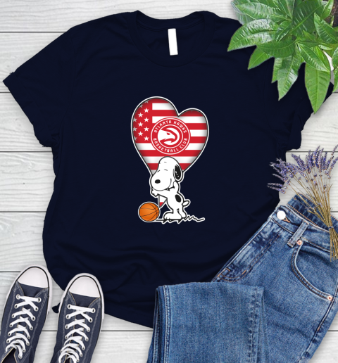 Atlanta Hawks NBA Basketball The Peanuts Movie Adorable Snoopy Women's T-Shirt 3