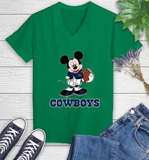 NFL Football Dallas Cowboys Cheerful Mickey Mouse Shirt Women's V-Neck T-Shirt 5