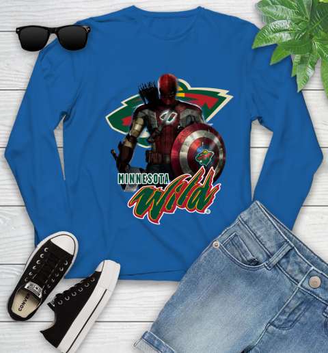 NHL Captain America Thor Spider Man Hawkeye Avengers Endgame Hockey Minnesota Wild Youth Long Sleeve 9