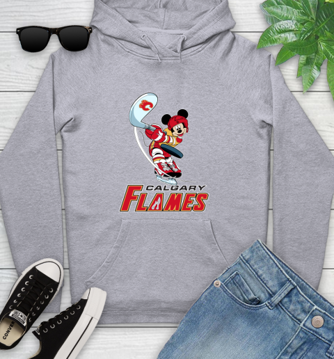 NHL Hockey Calgary Flames Cheerful Mickey Mouse Shirt Youth Hoodie 6