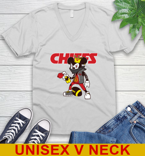 Kansas City Chiefs NFL Football Mickey Peace Sign Sports V-Neck T-Shirt