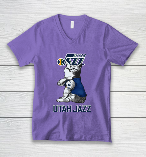 NBA Basketball My Cat Loves Utah Jazz V-Neck T-Shirt 8