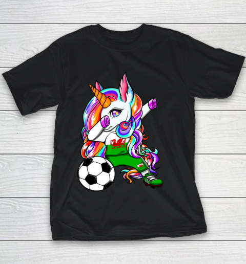 Dabbing Unicorn Wales Soccer Fan Jersey Welsh Football Lover Youth T-Shirt
