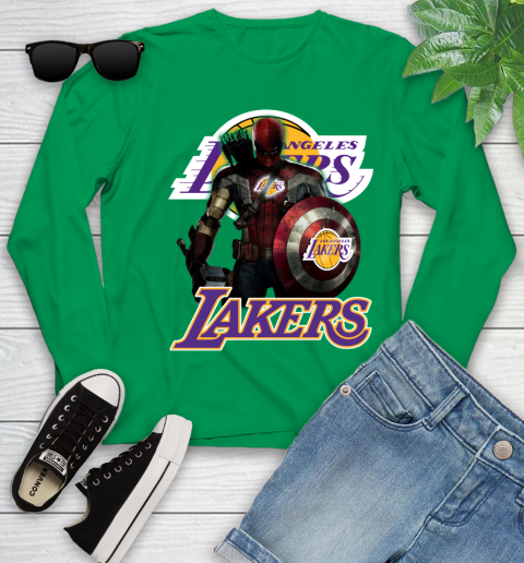 Los Angeles Lakers NBA Basketball Captain America Thor Spider Man Hawkeye Avengers Youth Long Sleeve 6