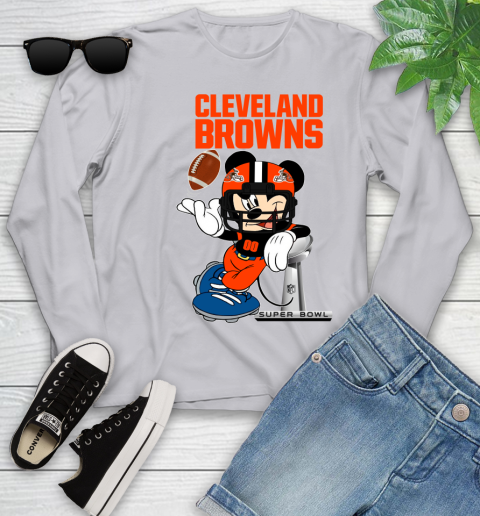 NFL Cleveland Browns Mickey Mouse Disney Super Bowl Football T Shirt Youth Long Sleeve 5