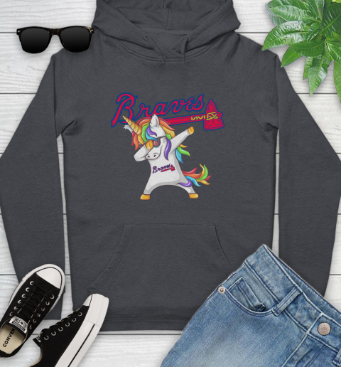 Atlanta Braves MLB Baseball Funny Unicorn Dabbing Sports Youth Hoodie 8