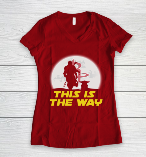 Houston Rockets NBA Basketball Star Wars Yoda And Mandalorian This Is The Way Women's V-Neck T-Shirt 8