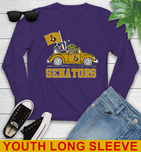 NHL Hockey Ottawa Senators Darth Vader Baby Yoda Driving Star Wars Shirt Youth Long Sleeve 5