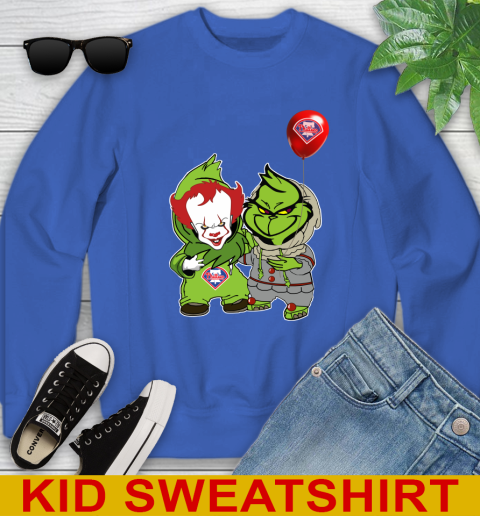 Baby Pennywise Grinch Christmas MLB Baseball Philadelphia Phillies Youth Sweatshirt 7