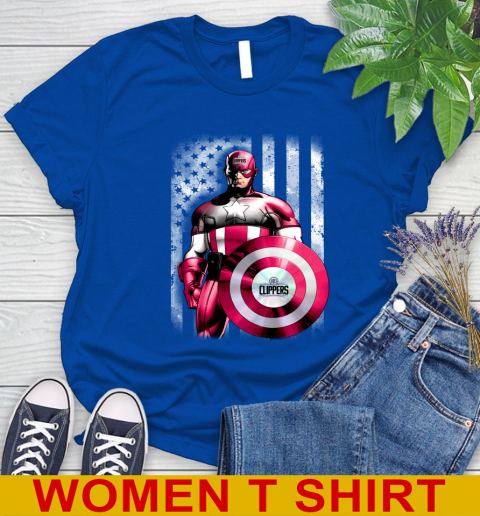 LA Clippers NBA Basketball Captain America Marvel Avengers American Flag Shirt Women's T-Shirt 10