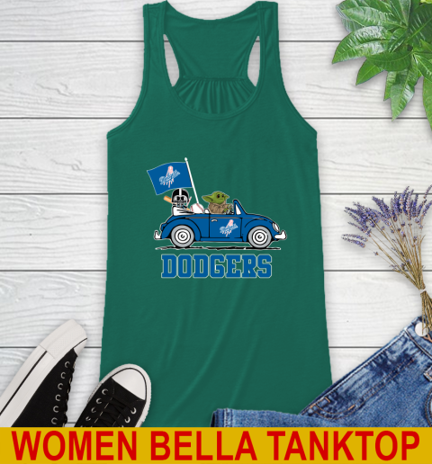 MLB Baseball Los Angeles Dodgers Darth Vader Baby Yoda Driving Star Wars Shirt Racerback Tank 7