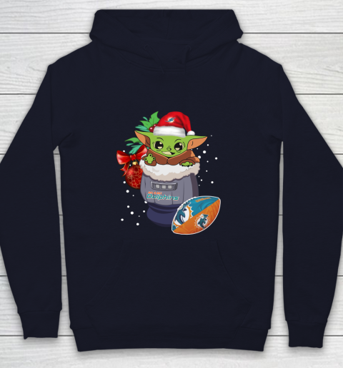 Miami Dolphins Christmas Baby Yoda Star Wars Funny Happy NFL Youth Hoodie 3