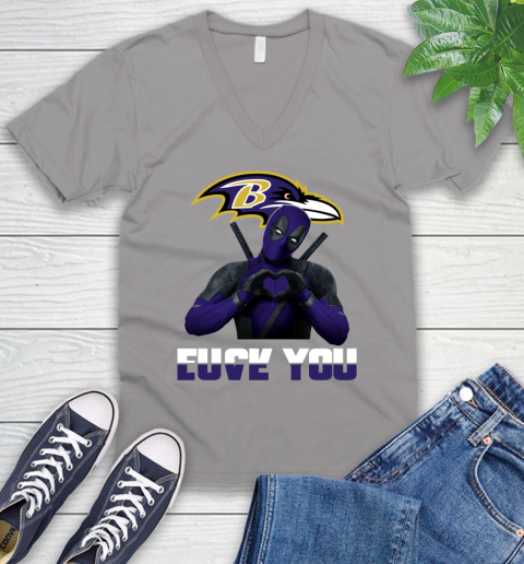 NHL Baltimore Ravens Deadpool Love You Fuck You Football Sports V-Neck T-Shirt 3