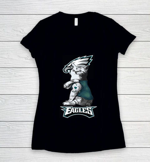 NFL Football My Cat Loves Philadelphia Eagles Women's V-Neck T-Shirt