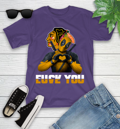 NHL Chicago Blackhawks Deadpool Love You Fuck You Hockey Sports Youth T-Shirt 3