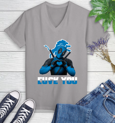 NHL Detroit Lions Deadpool Love You Fuck You Football Sports Women's V-Neck T-Shirt 4