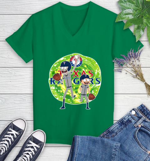 MLB Texas Rangers Rick And Morty Baseball Sports Women's V-Neck T-Shirt 5