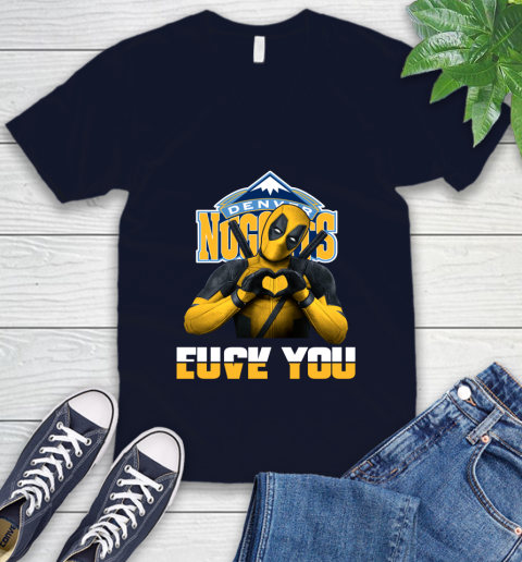 NBA Denver Nuggets Deadpool Love You Fuck You Basketball Sports V-Neck T-Shirt 2