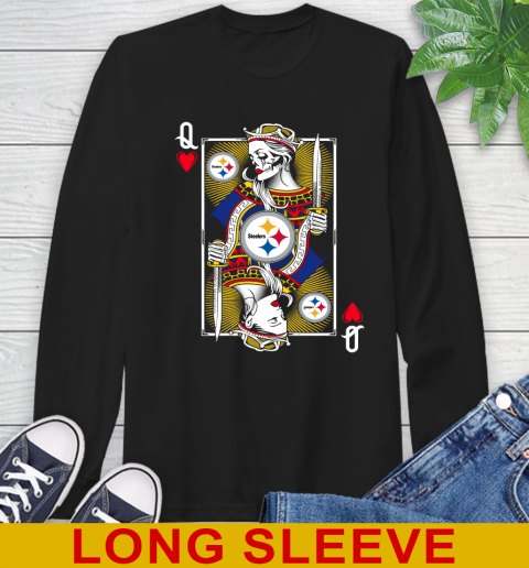 NFL Football Pittsburgh Steelers The Queen Of Hearts Card Shirt Long Sleeve T-Shirt