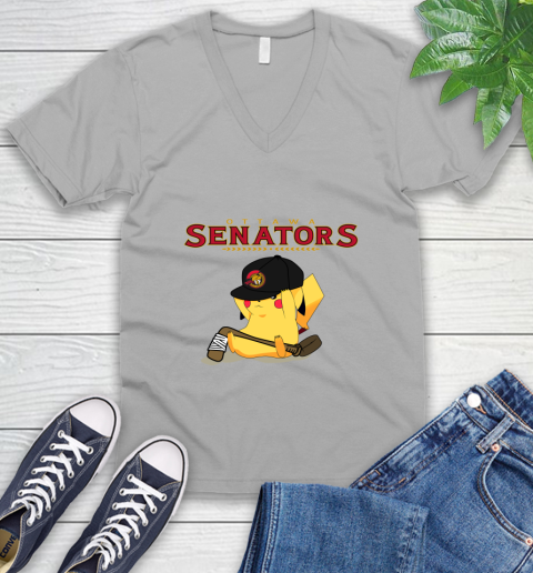 NHL Pikachu Hockey Sports Ottawa Senators V-Neck T-Shirt 4
