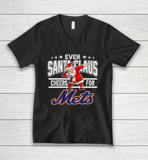 New York Mets Even Santa Claus Cheers For Christmas MLB V-Neck T-Shirt