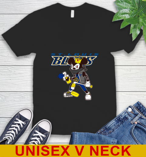 St.Louis Blues NHL Hockey Mickey Peace Sign Sports V-Neck T-Shirt 3 St.Louis Blues NHL Hockey Mickey Peace Sign Sports V-Neck T-Shirt - Image 3