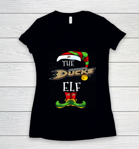 Anaheim Ducks Christmas ELF Funny NHL Women's V-Neck T-Shirt