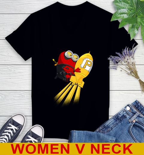 MLB Baseball Pittsburgh Pirates Deadpool Minion Marvel Shirt Women's V-Neck T-Shirt