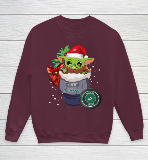 Dallas Stars Christmas Baby Yoda Star Wars Funny Happy NHL Youth Sweatshirt 5