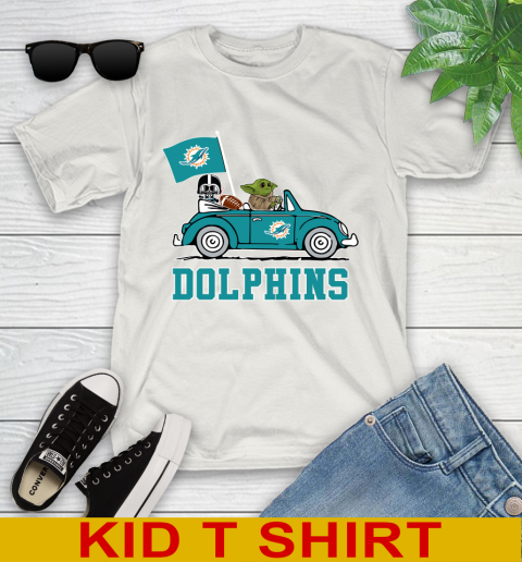 NFL Football Miami Dolphins Darth Vader Baby Yoda Driving Star Wars Shirt Youth T-Shirt 12