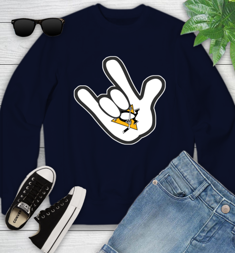 Pittsburgh Penguins NHL Hockey Mickey Rock Hand Disney Youth Sweatshirt 3