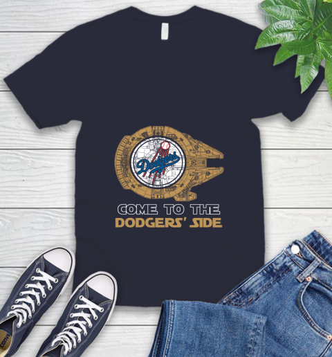 MLB Come To The Los Angeles Dodgers Side Star Wars Baseball Sports V-Neck T-Shirt 2
