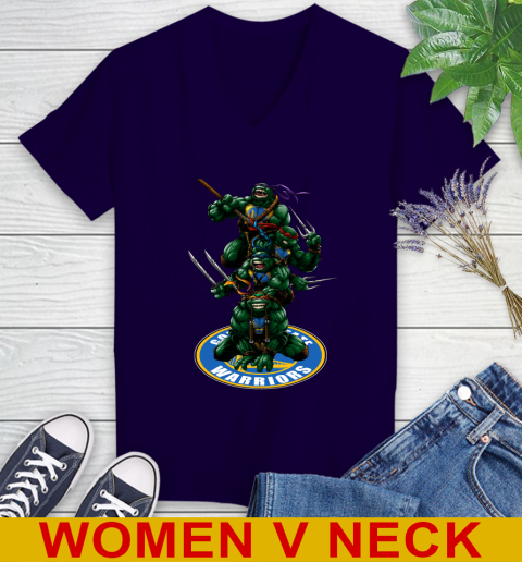 NBA Basketball Golden State Warriors Teenage Mutant Ninja Turtles Shirt Women's V-Neck T-Shirt 4