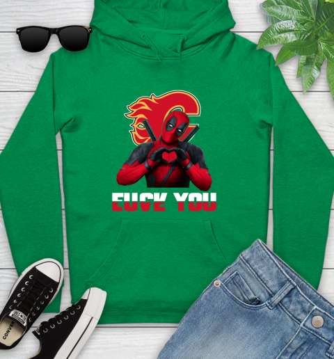 NHL Calgary Flames Deadpool Love You Fuck You Hockey Sports Youth Hoodie 9