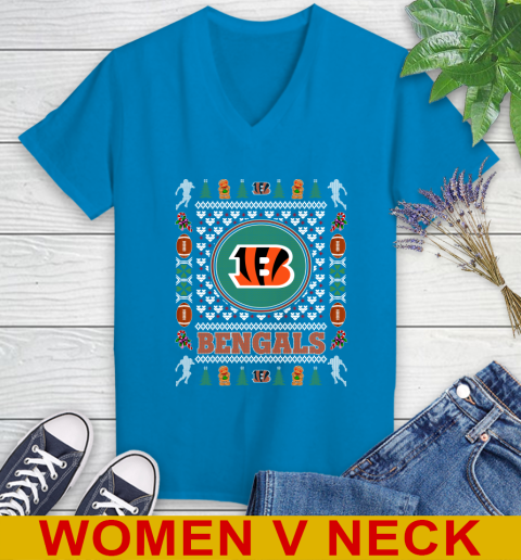 Cincinnati Bengals Merry Christmas NFL Football Loyal Fan Women's V-Neck T-Shirt 7