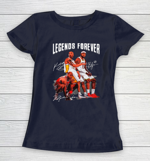 Kobe Bryant Lebron James And Michael Jordan Legends Forever Signatures Women's T-Shirt 2