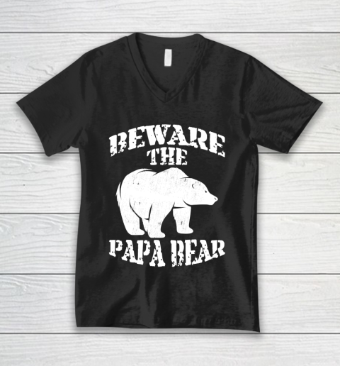 Father's Day Funny Gift Ideas Apparel  Beware The Papa Bear Dad Father T Shirt V-Neck T-Shirt
