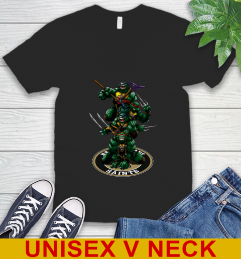 NFL Football New Orleans Saints Teenage Mutant Ninja Turtles Shirt V-Neck T-Shirt 2