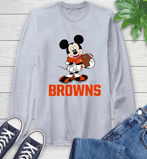 NFL Football Cleveland Browns Cheerful Mickey Mouse Shirt Long Sleeve T-Shirt 6