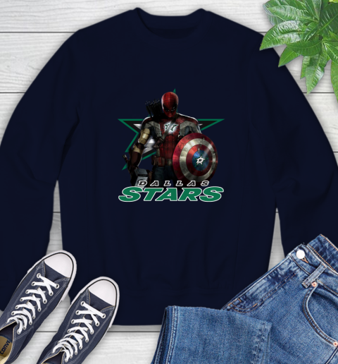 NHL Captain America Thor Spider Man Hawkeye Avengers Endgame Hockey Dallas Stars Sweatshirt 3