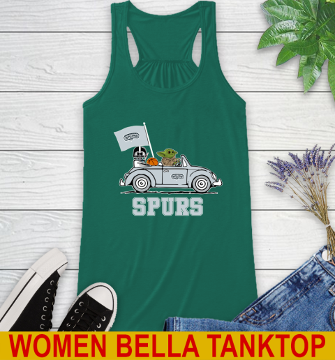 NBA Basketball San Antonio Spurs Darth Vader Baby Yoda Driving Star Wars Shirt Racerback Tank 7