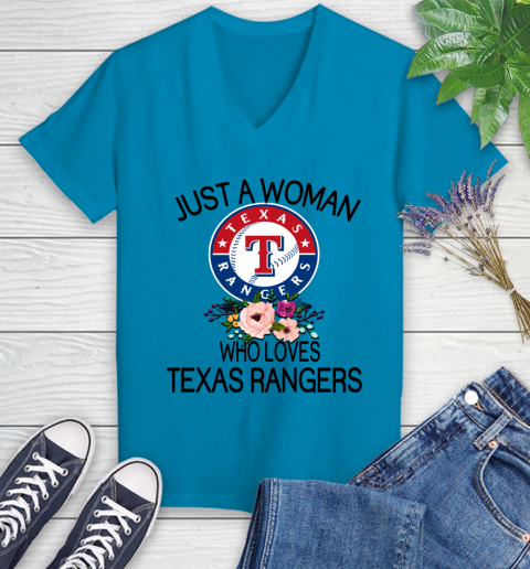 MLB Just A Woman Who Loves Texas Rangers Baseball Sports Women's V-Neck T-Shirt 4