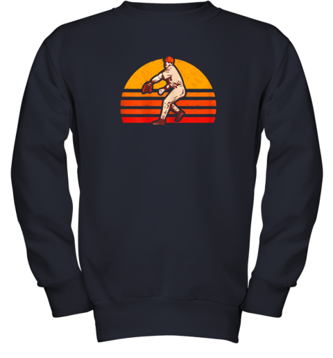 wdkg retro vintage baseball pitcher gift baseball lover youth sweatshirt 47 front navy